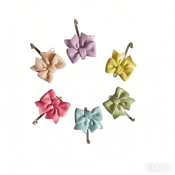6Pcs Cute Bowknot Adhesive Wall Hooks - Resin Bow Metal Rust-Proof Hangers, Girly Aesthetic Wall Decor for Bathroom Bedroom Entryway, Home Storage Hooks for Towels Keys Bags Hair Accessories
