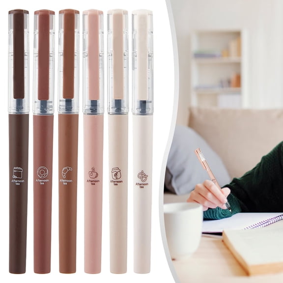 6Pcs Cute Gel Ink Pens, 0.5mm Fine Point Ballpoint Set, Smooth No Bleed Fine Point Writing Marker, Minimalist Cartoon Print Journal Note Pen, Non Smudge Daily Office Planning Stationery Supplies