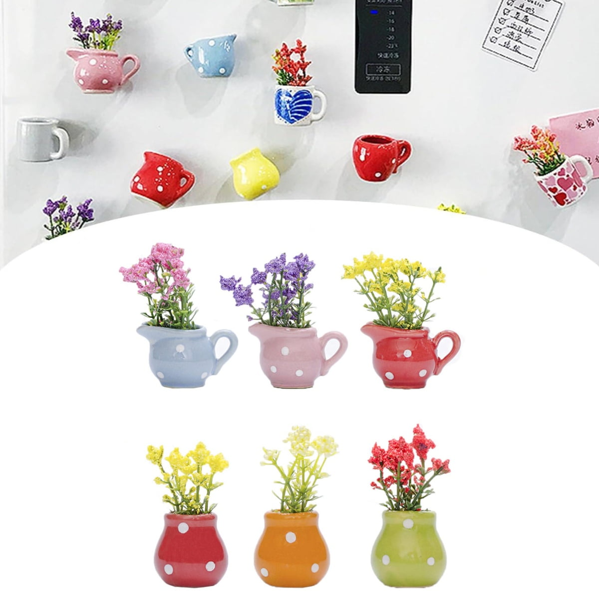 6Pcs Cute Mini Magnetic Vase for Fridge, Decorative Plant Fridge Magnets, Funny 3D Ceramic Refrigerator Magnets, Cute Fridge Decor, Decoration for Home, Kitchen, Office, Locker, Whiteboard
