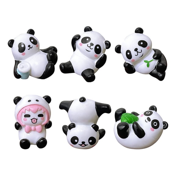 6Pieces Panda Toy Set Resins Animal Figurines for Birthday Cake and Display Shelves Home Office Car Interior Decoration