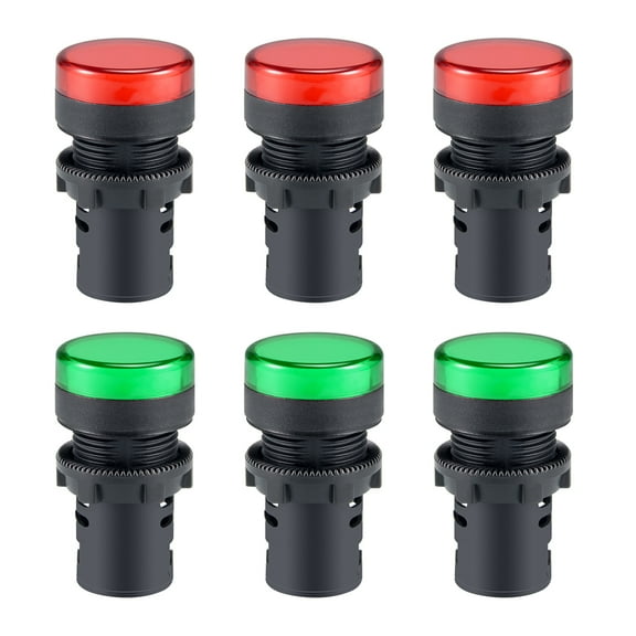 6Pcs /DC 12V Indicator Lights, Red+Green , Flush Panel Mount 7/8" 22mm