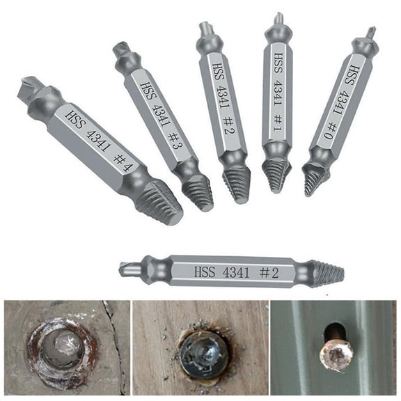 6Pcs Damaged Screw Extractor Set - High-Hardness HSS 4341 Stripped Bolt Remover Kit, Broken Stud Extractor Drill Bit Tools for Handymen