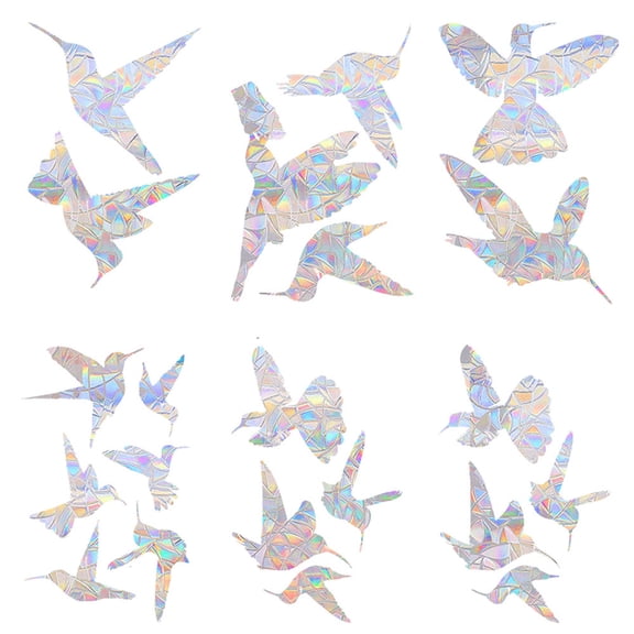 6Pcs Dazzling Rainbow Prism Electrostatic Glass Stick 3D Laser Glue Free Bird Protection Anti-Collision Film -Style2;