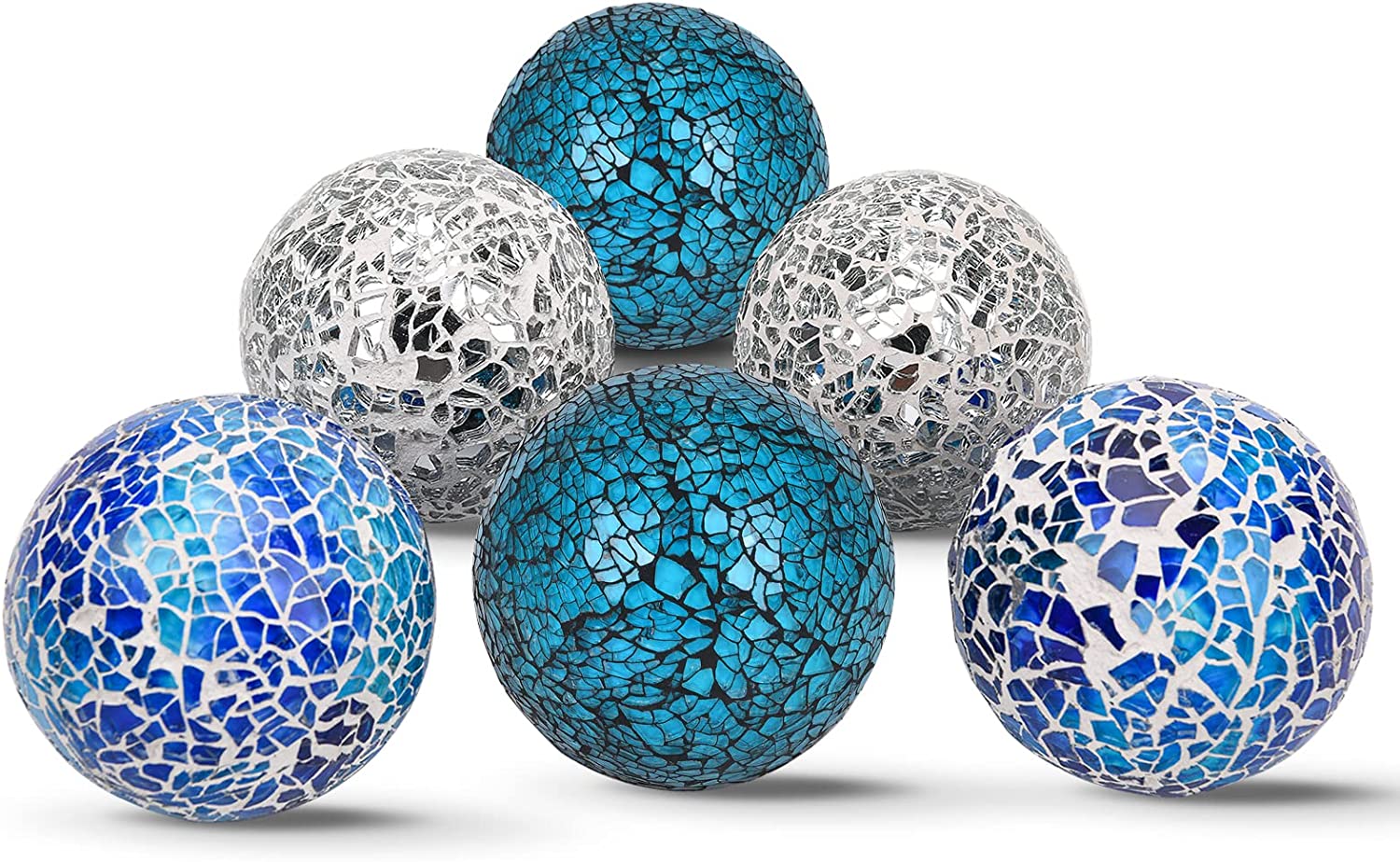 Decorative Balls Set of 3 Glass Mosaic Orbs for Bowls 4" Diameter