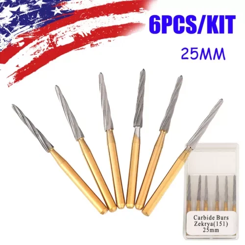 6Pcs Dental Diamond Carbide Burs Trimming & Finishing Drill Fg 1.6Mm Length 25Mm