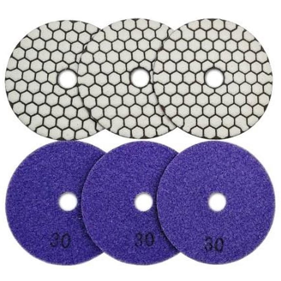 6Pcs Dia 4inch/100mm Grit 30 Diamond Dry Polishing Pads Resin Bond Flexible Dry Sanding Disc for Marble Ceramic,6 x Polishing Pad,