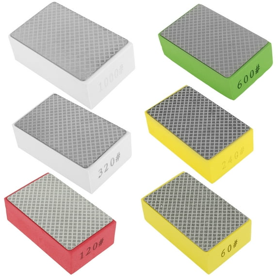 6Pcs Diamond Hand Polishing Pads Set 60/120/240/320/600/1000 Grit Wet Dry Diamond Sanding Block Sponge Backing Reusable Sanding Block Kit Diamond Sanding Pads for Stone Glass Tile Metal