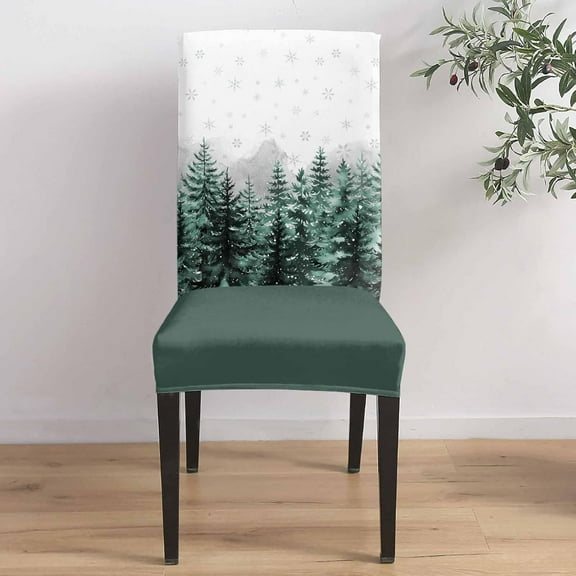 6Pcs Dining Chair Covers Protector Stretch Removable Seat Cushion Slipcover, Christmas Tree Forest Gradient Green Washable Seat Cover Spandex for Dining Room Restaurant Hotel, Winter Snowflakes
