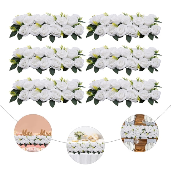 6Pcs Dining Table Flowers Centerpiece Artificial Rose Floral Bouquet Wedding Decor - White