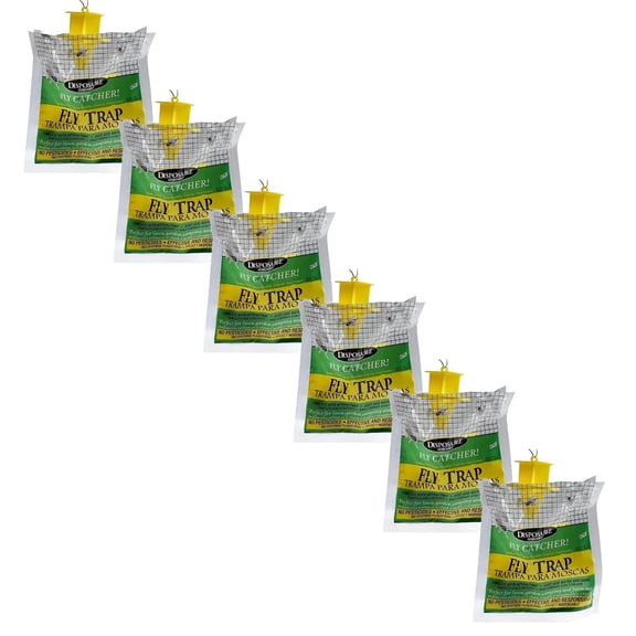 6Pcs Disposable Hanging Fly Trap 6 Count, Natural Water-Activated Attractant Fly Catcher Bag, Yellow High-Lure Design Pesticide-Free Fly Control for Yard, Garden, Barn, Horse Ranch & Livestock Coops
