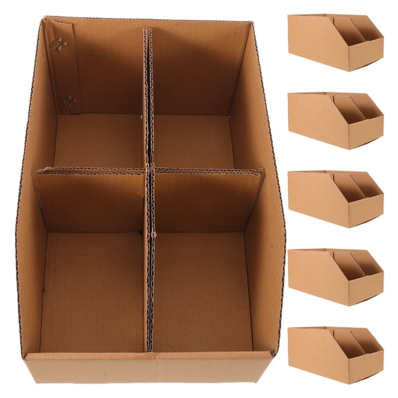 6Pcs Divided Cardboard Storage Bins for Efficient Sorting and Warehouse Shelving