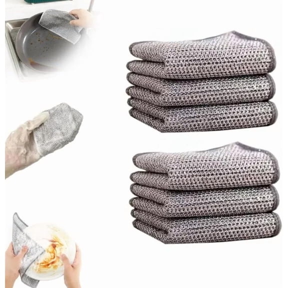 6Pcs Double Layer Multipurpose Wire Dishwashing Rags for Wet and Dry, Non Scratch Scrubbing Pads, Metal Wire Dish Towels for Washing Dishes Household Kitchen Supplies (6pcs)