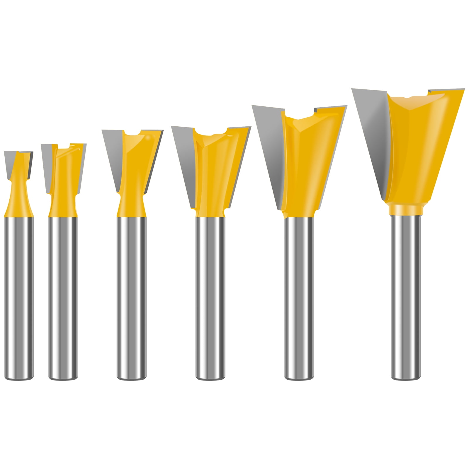 6Pcs Dovetail Router Bit Set Carbide 1/4inch Shank Woodworking Milling