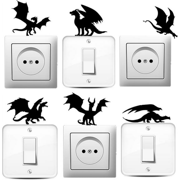 6Pcs Dragon Silhouette Light Switch Stickers Dragon Wall Sticker Dragon Light Switch Decals Dragon Decor Wall Sticker for Light Switch Outlets Ledge Vehicle and Home Decor