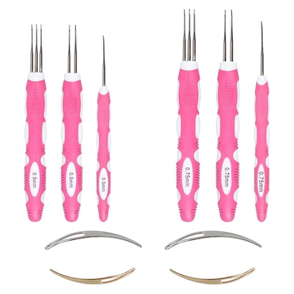 Metal Dreadlock Crochet Hook Set, 6 Pcs, 0.5mm & 0.75mm Braid Hair Locking Tools, Ergonomic Handles, Portable