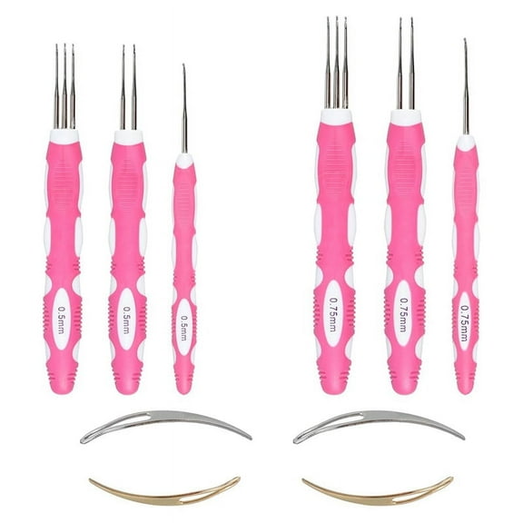 6Pcs Dreadlocks Crochet Hooks, 0.5mm & 0.75mm Braid Hair Locking Tool Ergonomic Handle,Portable Dreadlock Crochet Needle