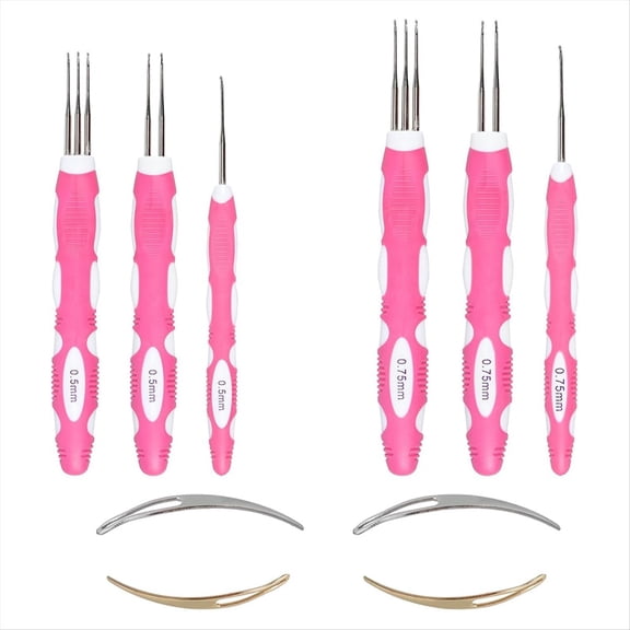 6Pcs Dreadlocks Crochet Hooks, 0.5mm & 0.75mm Braid Hair Locking Tool Ergonomic Handle,Portable Dreadlock Needle
