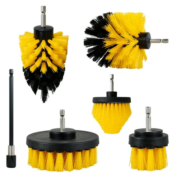 6Pcs Drill Brush Attachment Set Multipurpose Electric Cleaning Scrub Brush Kit with Extend Connecting Rob Nylon Tile and Grout Electric Scrubber Brush for Bathroom Tub Kitchen