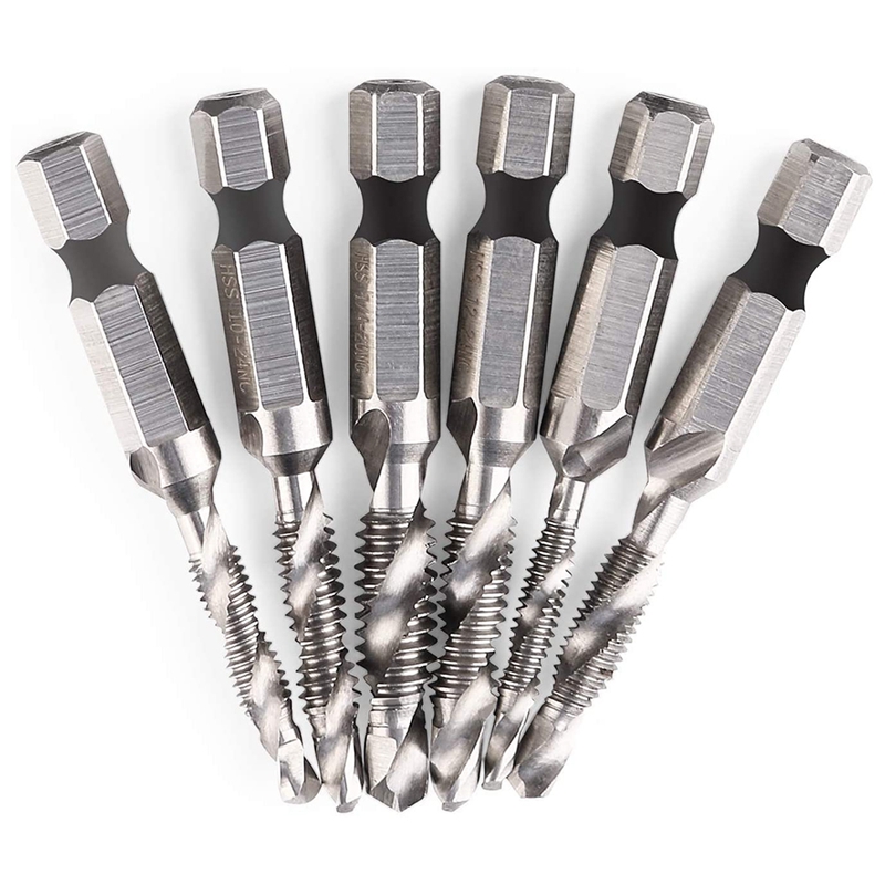 6Pcs Drill Tap Set Hex Combination Drill and Tap Bit Set HSS 4341 Screw
