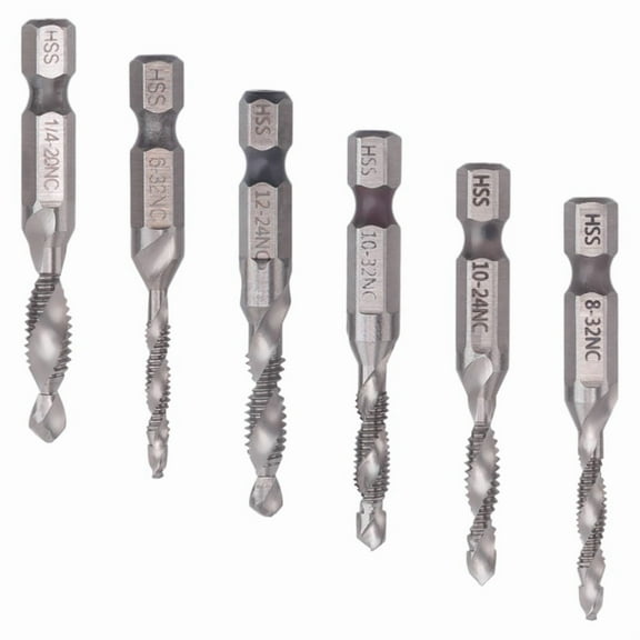 6Pcs Drill Tap Set Hex Shank SAE Combination Drill and Tap Bit Set HSS 4341 Screw Tap Deburr Drill Bit