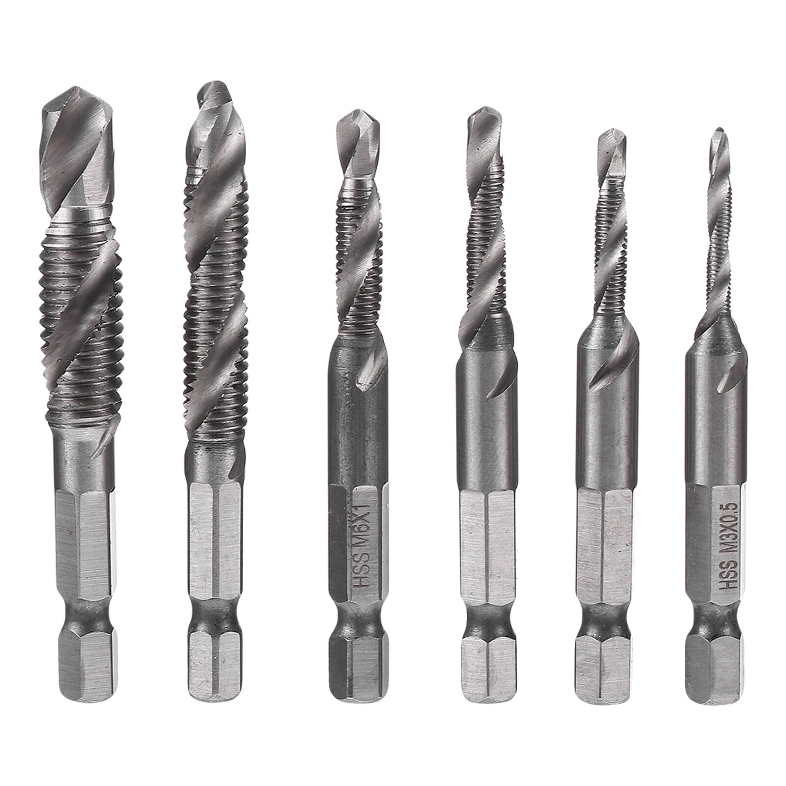 6Pcs Drill and Tap Bit Metric Thread Drill Bit Set Hex Shanks Screw Tapping Tool