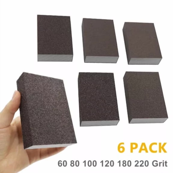 6Pcs Drywall Foam Sanding Sponge Blocks Set Wet Dry Sand Paper Lot 60-220 Grit