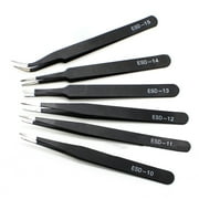 6Pcs ESD Stainless Steel Precision Anti-Static Tweezers Set for Electronics
