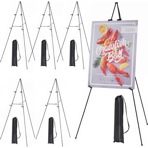 6Pcs Easel Stand for Sign: 63" Art Metal Easels for Display with Bag - Portable Foldable Instant Tripod Easel Sign Stand for Wedding, Painting Canvas, Presentations, Posters