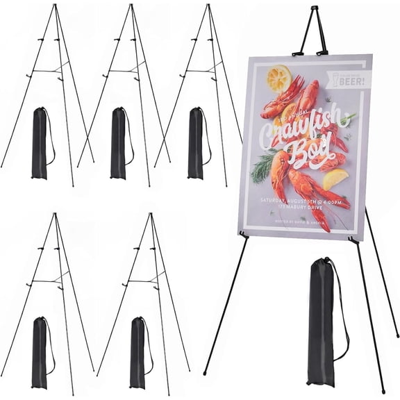 6Pcs Easel Stand for Sign: 63" Art Metal Easels for Display with Bag - Portable Foldable Instant Tripod Easel Sign Stand for Wedding, Painting Canvas, Presentations, Posters