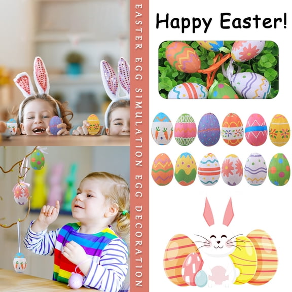 6Pcs Easter Eggs Hanging Ornaments, Simulated Egg Decorations For Diy Easter Holiday Scene Decoration, Printed Pattern Simulation Eggs With Hanging Loops For Home Garden Party