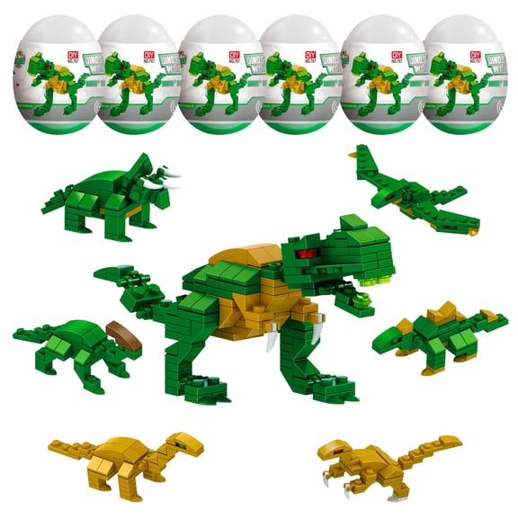 6Pcs Easter Eggs, Prefilled Easter Eggs with Dinosaur Building Blocks for Easter Basket Stuffers, Easter Party Favors, Easter Egg Hunt, Science STEM Gift, Classroom Events