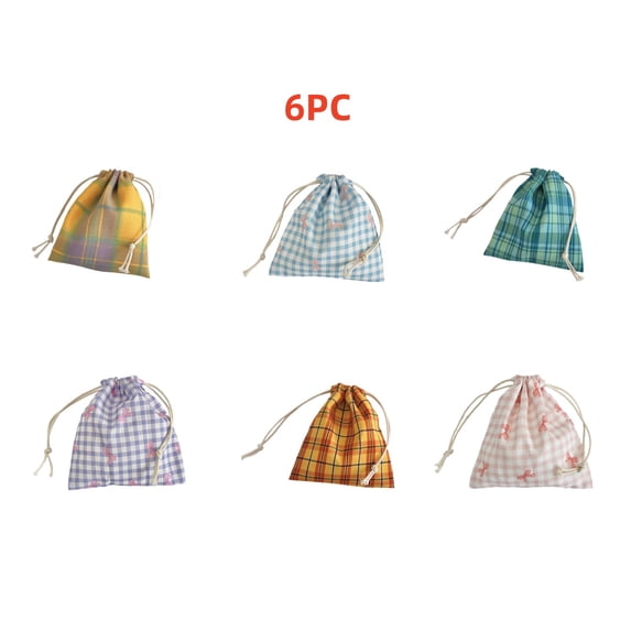 6Pcs Easter Gift Bags with Drawstrings Buffalo Plaid Reusable Sacks Bags Gingham Pouch Bag for Thanksgiving Party Gift Wrapping