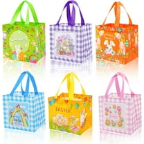 6Pcs Easter Non-woven Bags with Handle, Happy Easter Gift Bags for Kids, Treat Bags Rabbit Bunny, Reusable Easter Goodie Bags-Waterproof- for Gifts Wrapping, Egg Hunt Game, Easter Party Supplies