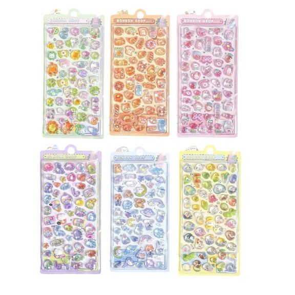 6Pcs Educational Cartoon Embossed Stickers With Texture Crystal Design For Early Childhood Play And Crafting Project