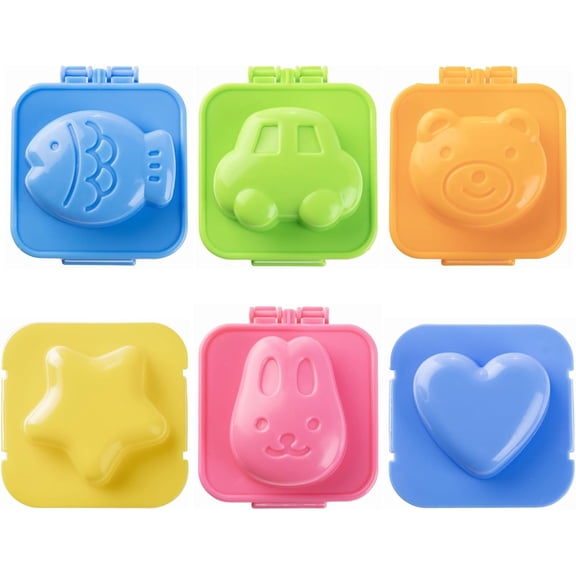 6Pcs Egg Rice Mold Hard Boiled Egg Mold Fish Car Heart Shape Onigiri Molds Rice Ball Maker, Fondant Cake Pop Decorating Tool Fun Cookery Kitchen Gadgets