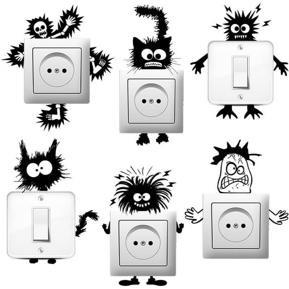 6Pcs Electric Shock Skeleton Light Switch Stickers with Cat Interesting Wall Sticker Light Switch Decals for Light Switch Outlets Socket Ledge Vehicle and Bedroom Home Decor