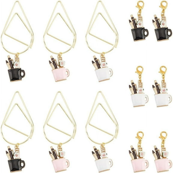 6Pcs Enamel Cup Charms with Lobster Clasp Alloy Enamel Crochet Stitch Marker Charms Planner Clip for Weaving Knitting Sewing Quilting Necklace Handmade Jewelry