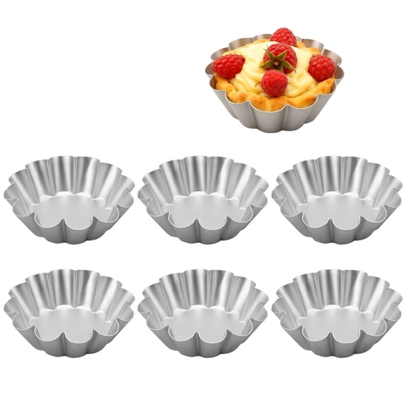 6Pcs Ensaymada Molder Filipino, 4.8 inch Aluminium Tart Mold Jelly Pudding Cup Cupcake Mold Baking, Round Cake Pan with Wave Edge for Traditional Filipino Desserts
