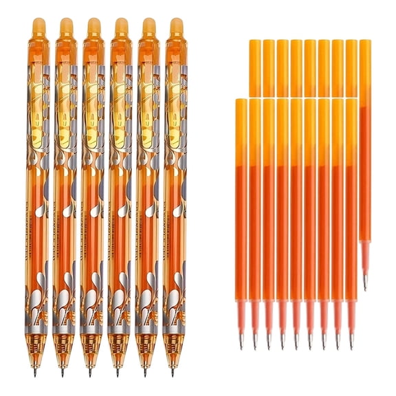 6Pcs Erasable Gel Pens Orange Ink with 20Pcs Pen Refills, 0.5mm Retractable Quick Dry Fine Point Pens, Smooth Writing Pens for Journaling Coloring Drawing Doodling Note Taking