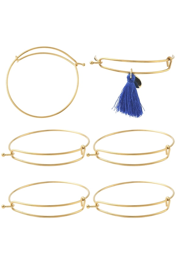 6Pcs Expandable Bangles 18K Gold Plated 304 Stainless Steel Double-Layer Blank Adjustable Wire Bracelets