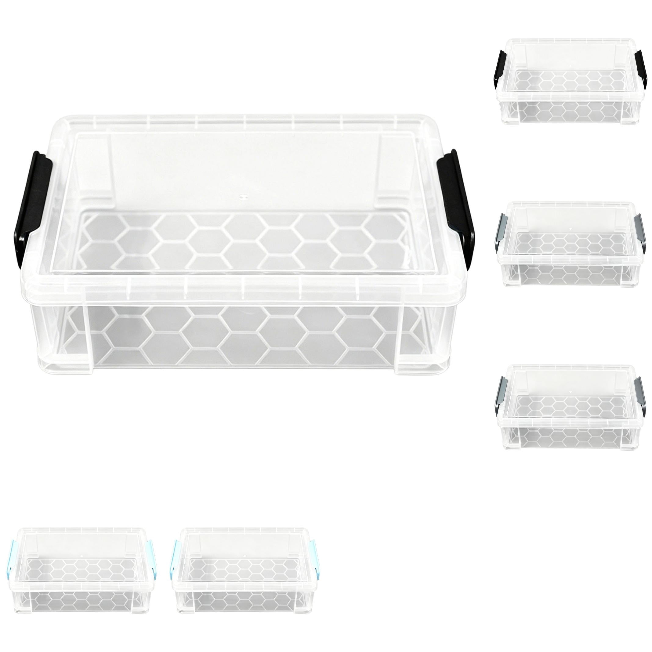 6Pcs Extra Large Pencil Box,Plastic Pencil Case Crayon Box,Clear Marker Organizer Plastic Containers with Lid,Stackable Storage Boxes for Art Craft,Pen,Back to Teacher Supplies,Black+Grey+Blue