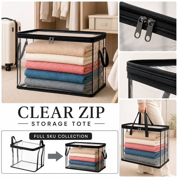 6Pcs Extra Large Thickened Clear PVC Storage Bag,15x13x10 Inch Heavy Duty Thick Plastic with Zipper Handles, Foldable Closet Organizer for Clothes Blankets, Moving Containers