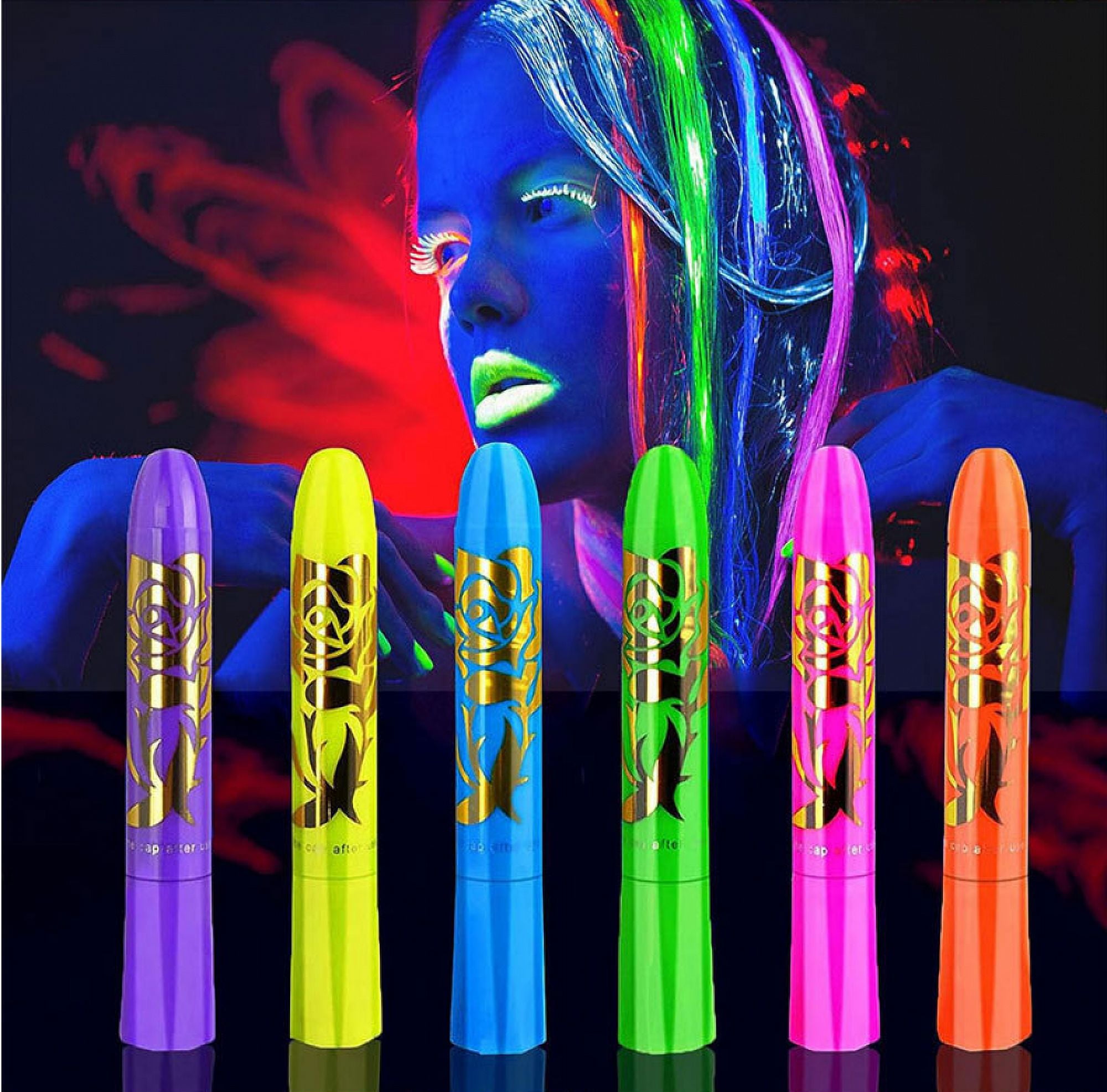 6Pcs Face Paint Crayons Set Safe NonToxic Glow In Dark Face Body Paint