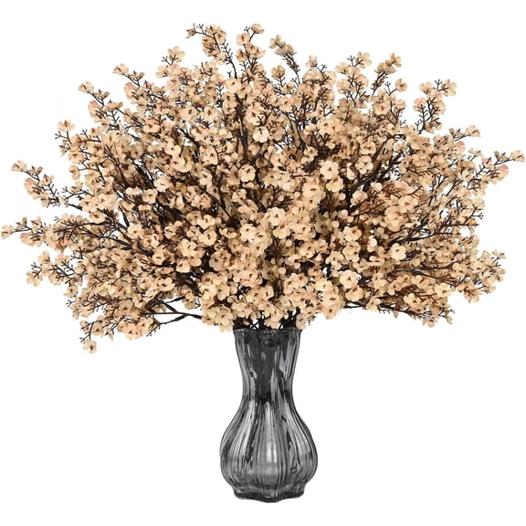 6Pcs Fake Flowers Silk Artificial Beige Flowers Gypsophila Bouquets Bulk Real Touch Stems for Boho Home Living Room Decor DIY Floral Arrangement Table Centerpieces