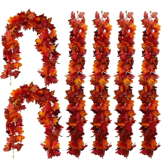6Pcs Fall Maple Leaves Garland, Artificial Autumn Vine for Decor, Hanging Decor for Mantle Door Fireplace Festival, Nanoei 6X Wreath D