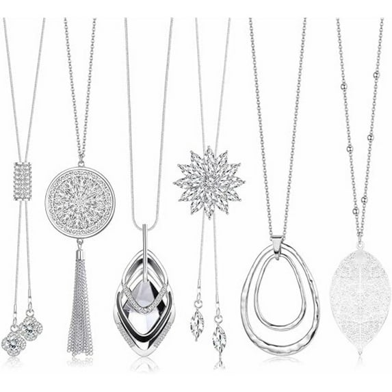 6Pcs Fashion Y-Necklace Collection, Sparkling Rhinestone & Alloy Layering Chains, Adjustable Long Necklaces for Women, Perfect Gift for Christmas & Birthday
