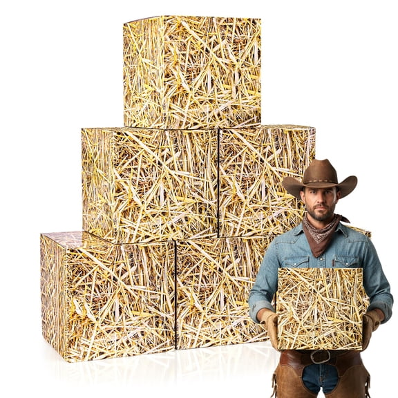 6Pcs Faux Hay Bales Boxes Decor Western Cowboy Party Props Wooden Grain Straw Boxes for Fall Harvest Halloween
