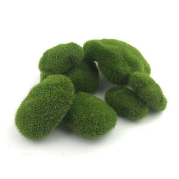 6Pcs Faux Moss Covered Rocks Fake Moss Decor for Floral Arrangements, Fairy Gardens and Crafting
