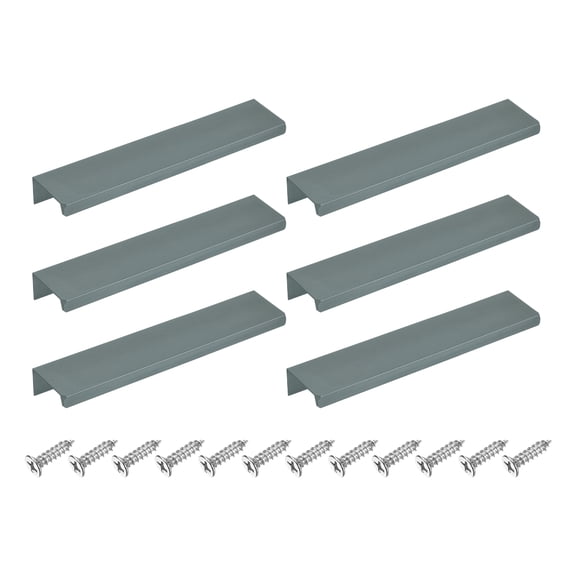 6Pcs Finger Pulls, 150mm/5.91 Inch Aluminum Hidden Cabinet Edge Handles, Modern Concealed Tab Pulls Hardware for Kitchen, Furniture, Drawer, Wardrobe, Gray