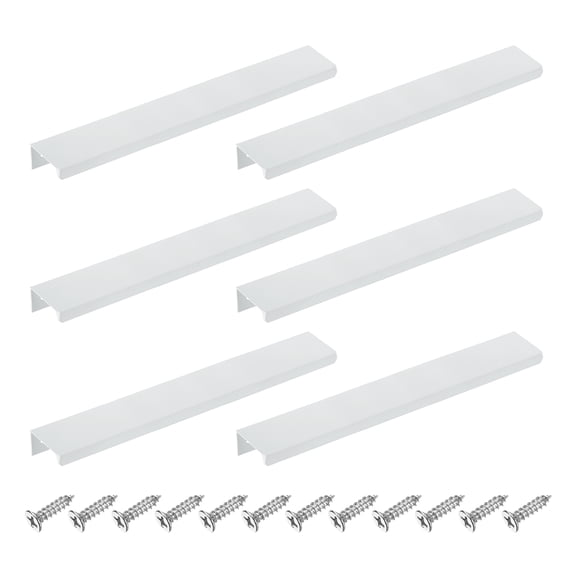 6Pcs Finger Pulls, 200mm/7.87 Inch Aluminum Hidden Cabinet Edge Handles, Modern Concealed Tab Pulls Hardware for Kitchen, Furniture, Drawer, Wardrobe, White